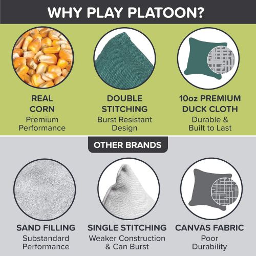  Play Platoon Corn Filled Cornhole Bags - Set of 8 Duck Cloth Bean Bags for Corn Hole Game - Regulation Size & Weight