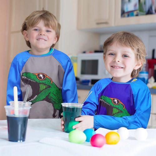 [아마존베스트]Play Tailor Smock for Kids Boys 2 Pack Painting Art Smocks Dinosaur Long Sleeve Waterproof Apron with Pockets