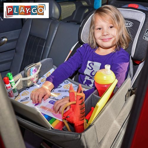  Play-go Kids Travel Tray Bonus Reading Light Clip | Premium Car Seat Activity Tray | Waterproof, Food & Snack Tray | Smartphone/Tablet/Cup Holder | Back Seat Organizer | Padded/Portable