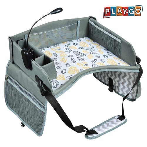  Play-go Kids Travel Tray Bonus Reading Light Clip | Premium Car Seat Activity Tray | Waterproof, Food & Snack Tray | Smartphone/Tablet/Cup Holder | Back Seat Organizer | Padded/Portable