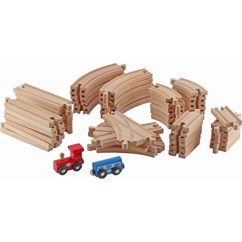  Play22 Wooden Train Tracks - 52 PCS Wooden Train Set + 2 Bonus Toy Trains - Train Sets for Kids - Car Train Toys is Compatible with Thomas Wooden Railway Systems and All Major Bran