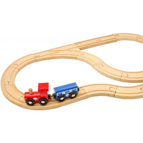  Play22 Wooden Train Tracks - 52 PCS Wooden Train Set + 2 Bonus Toy Trains - Train Sets for Kids - Car Train Toys is Compatible with Thomas Wooden Railway Systems and All Major Bran