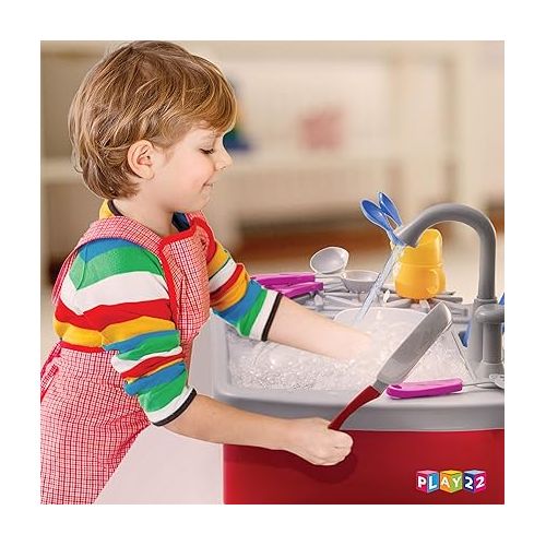  Play22 17 Pc Kids Play Sink with Running Water - Kitchen Sink Toy - Toddler Sink Toy with Real Faucet & Drain, Dishes, Utensils - Play Cooking Stove W/Pan - Kitchen Toys for Toddlers & Kids