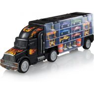 [아마존 핫딜] [아마존핫딜]Play22 Toy Truck Transport Car Carrier - Toy Truck Includes 6 Toy Cars & Accessories - Toy Trucks Fits 28 Toy Car Slots - Great Car Toys Gift for Boys & Girls - Original
