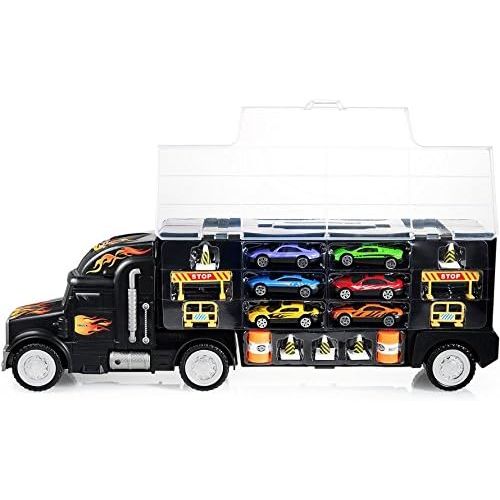  [아마존 핫딜] [아마존핫딜]Play22 Toy Truck Transport Car Carrier - Toy Truck Includes 6 Toy Cars & Accessories - Toy Trucks Fits 28 Toy Car Slots - Great Car Toys Gift for Boys & Girls - Original