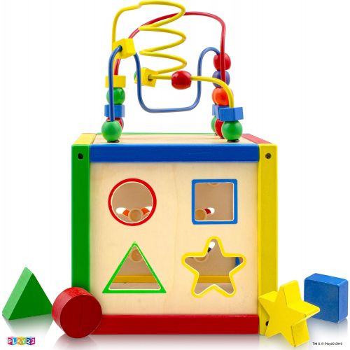 [아마존 핫딜] [아마존핫딜]Play22 Activity Cube With Bead Maze - 5 in 1 Baby Activity Cube Includes Shape Sorter, Abacus Counting Beads, Counting Numbers, Sliding Shapes, Removable Bead Maze - My First Baby Toys -