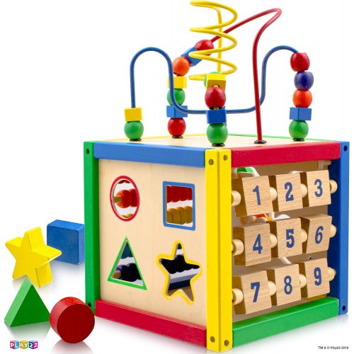  [아마존 핫딜] [아마존핫딜]Play22 Activity Cube With Bead Maze - 5 in 1 Baby Activity Cube Includes Shape Sorter, Abacus Counting Beads, Counting Numbers, Sliding Shapes, Removable Bead Maze - My First Baby Toys -