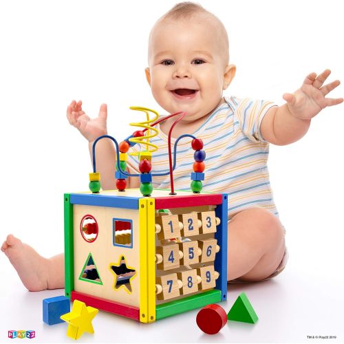  [아마존 핫딜] [아마존핫딜]Play22 Activity Cube With Bead Maze - 5 in 1 Baby Activity Cube Includes Shape Sorter, Abacus Counting Beads, Counting Numbers, Sliding Shapes, Removable Bead Maze - My First Baby Toys -