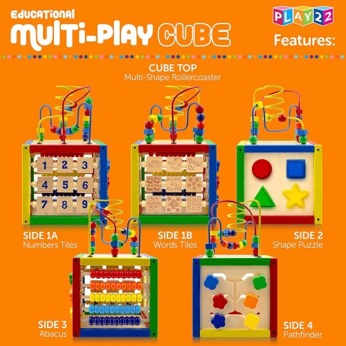  [아마존 핫딜] [아마존핫딜]Play22 Activity Cube With Bead Maze - 5 in 1 Baby Activity Cube Includes Shape Sorter, Abacus Counting Beads, Counting Numbers, Sliding Shapes, Removable Bead Maze - My First Baby Toys -