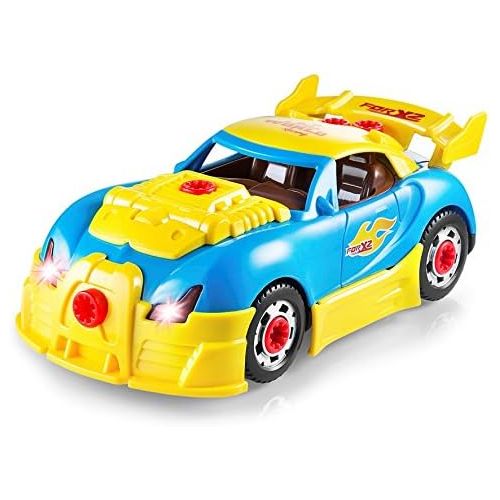 [아마존 핫딜] Play22 Take Apart Racing Car Toys - Build Your Own Toy Car with 30 Piece Constructions Set - Toy Car Comes with Engine Sounds & Lights & Drill with Toy Tools for Kids - Newest Version - O