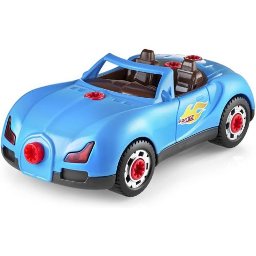  [아마존 핫딜] Play22 Take Apart Racing Car Toys - Build Your Own Toy Car with 30 Piece Constructions Set - Toy Car Comes with Engine Sounds & Lights & Drill with Toy Tools for Kids - Newest Version - O