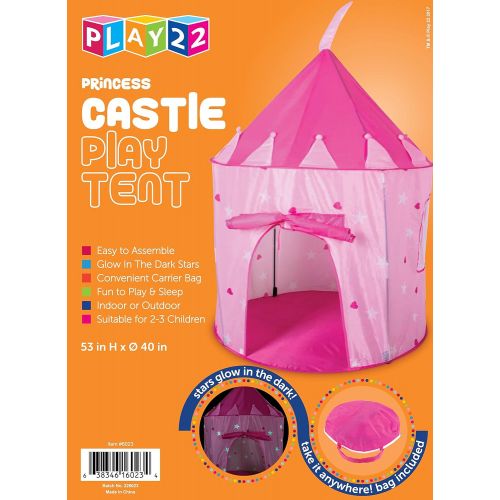  [아마존베스트]Play22 Play Tent Princess Castle Pink - Kids Tent Features Glow in The Dark Stars - Portable Kids Play Tent - Kids Pop Up Tent Foldable Into A Carrying Bag - Indoor and Outdoor Use