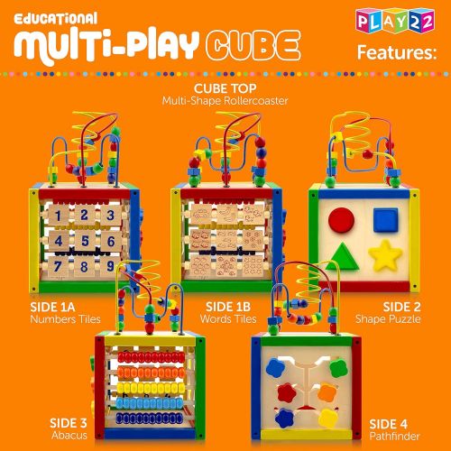  [아마존베스트]Activity Cube With Bead Maze - 5 in 1 Baby Activity Cube Includes Shape Sorter, Abacus Counting Beads, Counting Numbers, Sliding Shapes, Removable Bead Maze - My First Baby Toys -