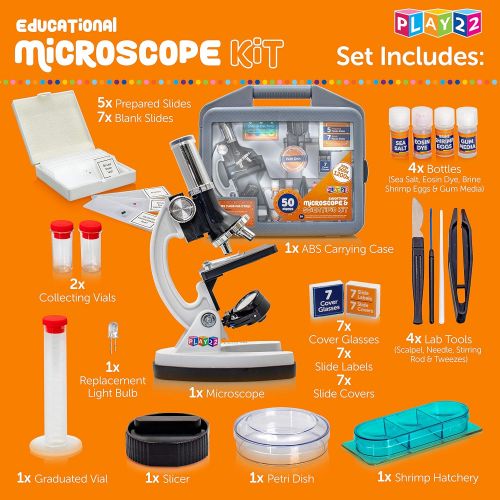  [아마존베스트]Microscope for Kids 50 PCS - 120X - 1200X Microscope Slides Specimens - Student Beginner Metal Body Toy Microscope Kit in A Carrying Box - Educational Science Lab Toy Best Gift  O