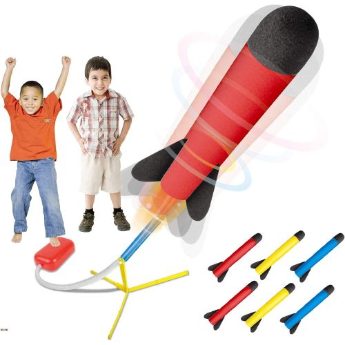  [아마존베스트]Play22 Toy Rocket Launcher - Jump Rocket Set Includes 6 Rockets - Play Rocket Soars Up to 100 Feet - Missile Launcher Best Gift for Boys and Girls - Air Rocket Great for Outdoor Pl