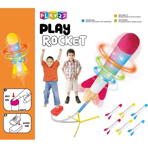  Play22 Toy Rocket Launcher LED - Jump Rocket Set Includes 6 Rockets - Play Rocket Soars Up to 100 Feet + - Missile Launcher Best Gift for Boys and Girls - Air Rocket Great for Outd