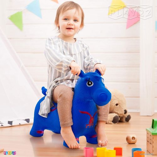  Play22 Horse Hopper Blue - Inflatable Horse Bouncer Free Pump Included - Bouncy Horse Toys for Kids & Toddler Riding Horse Toy Great for Indoor and Outdoor Toys Play - Best Gift fo