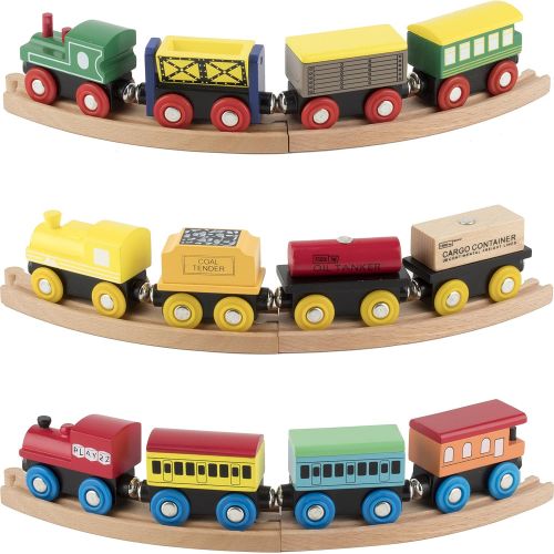  Play22 Wooden Train Set 12 PCS - Train Toys Magnetic Set Includes 3 Engines - Toy Train Sets For Kids Toddler Boys And Girls - Compatible With Thomas Train Set Tracks And Major Bra