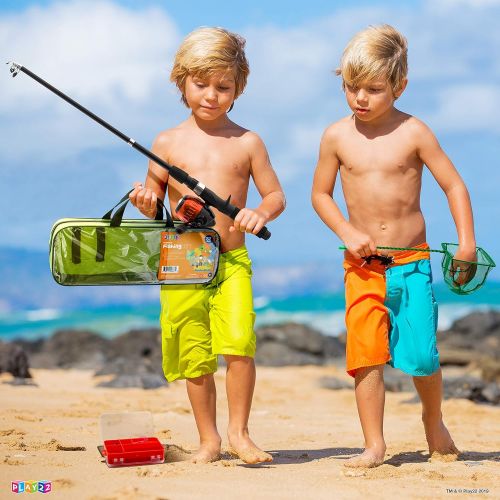  Play22 Fishing Pole For Kids - 32 Set Kids Fishing Rod Combos - Kids Fishing Poles Includes Fishing Tackle, Fishing Gear, Fishing Lures, Net, Carry On Bag, Fully Fishing Equipment