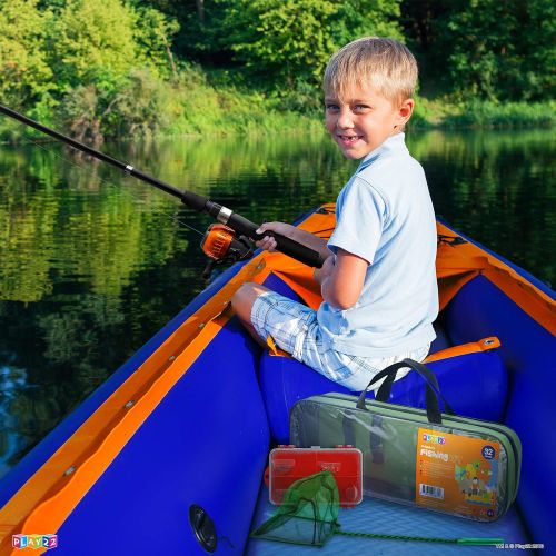  Play22 Fishing Pole For Kids - 32 Set Kids Fishing Rod Combos - Kids Fishing Poles Includes Fishing Tackle, Fishing Gear, Fishing Lures, Net, Carry On Bag, Fully Fishing Equipment