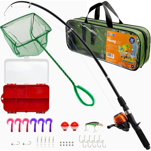  Play22 Fishing Pole For Kids - 32 Set Kids Fishing Rod Combos - Kids Fishing Poles Includes Fishing Tackle, Fishing Gear, Fishing Lures, Net, Carry On Bag, Fully Fishing Equipment