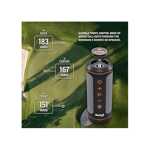  Bushnell Wingman 2 Golf GPS Speaker Gift Box Bundle - Golf Bluetooth Speaker with Integrated BITE Magnetic Mount & Battery Indicator - Perfect Golf Gift - Includes Protective Wingman Pouch, Red Bow