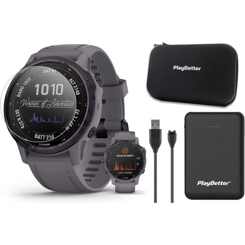  Garmin Fenix 6S Pro Solar (Amethyst Steel/Shale Gray) Multisport GPS Watch Bundle with PlayBetter Portable Charger, Screen Protectors & Case Womens Sports Watch Smaller-Sized 010-0