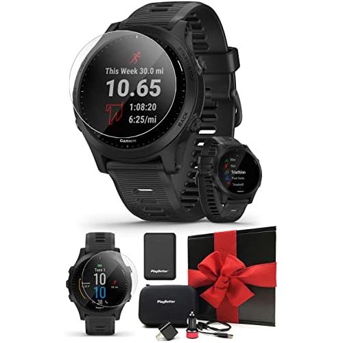  Garmin Forerunner 945 (Black) Premium Running Watch Gift Box Bundle with PlayBetter Portable Charger, Tempered Glass Pack, Adapters & Case - Triathlon GPS Smartwatch with Music, He