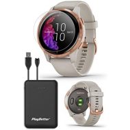 Garmin Venu (Rose Gold) Stylish Womens Fitness Smartwatch - Gorgeous Display, Music, GPS Power Bundle with Venu Screen Protectors (x4) & PlayBetter Portable Charger Light Sand Band