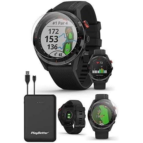  PlayBetter Garmin Approach S62 (Black) Premium GPS Golf Watch Power Bundle with HD Tempered Glass Screen Protector Pack & Portable Charger - Touchscreen Smartwatch with Virtual Caddie, Color