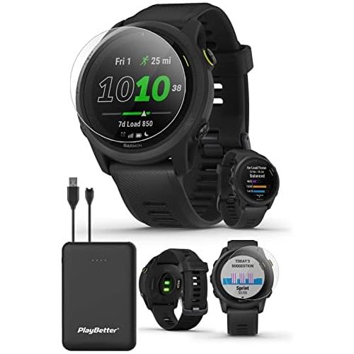  Garmin Forerunner 745 (Black) GPS Running Smartwatch Bundle with PlayBetter Tempered Glass Screen Protector Pack & Portable Charger - Triathlon Fitness Tracker & Heart Rate Monitor