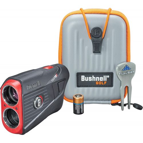  [아마존베스트]Bushnell Tour V5 Shift (Slope) Golf Laser Rangefinder Patriot Pack Gift Box Bundle | 2020 | +Bushnell/PlayBetter Pitchfix, Case, Microfiber Towel, Two Batteries | Gift Box, Red Bow