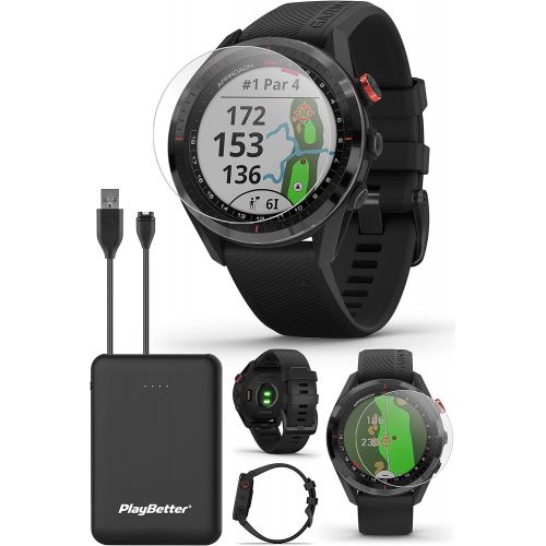  PlayBetter Garmin Approach S62 (Black) Premium GPS Golf Watch Power Bundle with HD Tempered Glass Screen Protector Pack & Portable Charger - Touchscreen Smartwatch with Virtual Caddie, Color