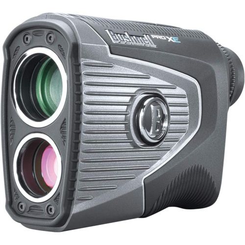  PlayBetter Bushnell Pro XE Golf Laser Rangefinder Bundle with Protective Skin (Red, Microfiber Towel and Extra CR2 Battery Golf GPS Rangefinder BITE Cart Mount, Yardage, Slope with Elements 2