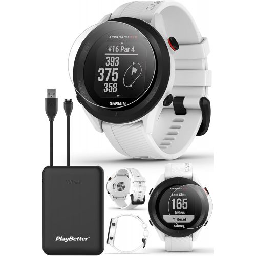  Garmin Approach S12 (White) Golf Watch Power Bundle with PlayBetter Portable Charger & 4-Pack HD Screen Protector - Simple Golfing GPS Smartwatch with Preloaded 42K Courses, Scorec