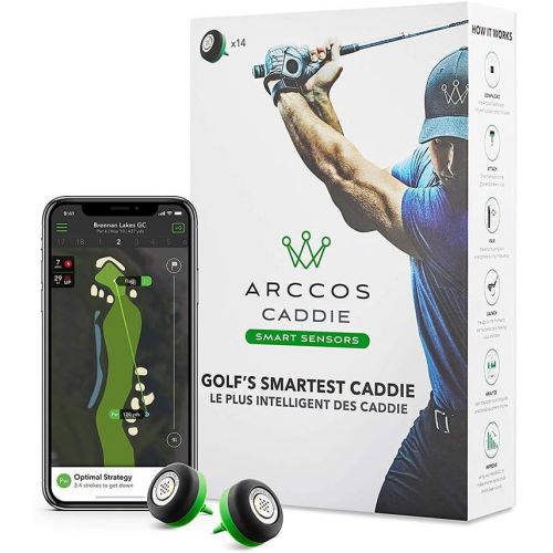  Arccos Caddie Smart Sensors (3rd Generation) Power Bundle with PlayBetter Portable Charger - Set of 14 Golf Shot Tracker System - A.I. Powered GPS Rangefinder - On-Course Swing Ana