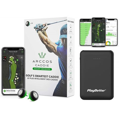  Arccos Caddie Smart Sensors (3rd Generation) Power Bundle with PlayBetter Portable Charger - Set of 14 Golf Shot Tracker System - A.I. Powered GPS Rangefinder - On-Course Swing Ana