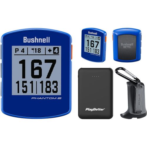  Bushnell Phantom 2 (Royal Blue) GPS Golf Handheld Power Bundle with PlayBetter Portable Charger Distance Rangefinder Device Built-in Magnetic Mount, 38,000+ Courses, Accurate Dista