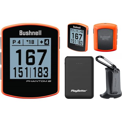  Bushnell Phantom 2 (Neon Orange) GPS Golf Handheld Power Bundle with PlayBetter Portable Charger Distance Rangefinder Device Built-in Magnetic Mount, 38,000+ Courses, Accurate Dist