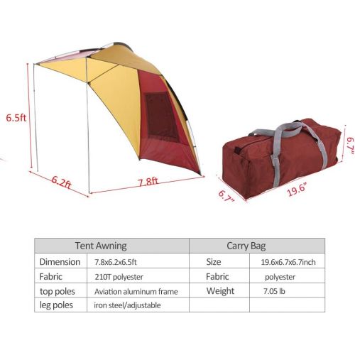  PlayDo Waterproof Teardrop Trailer Awning Portable Car SUV Awning Tent Sun Shelter Canopy for Camping 4 Persons