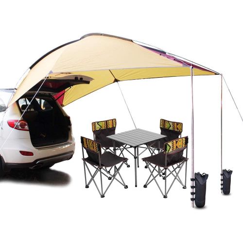  PlayDo Waterproof Teardrop Trailer Awning Portable Car SUV Awning Tent Sun Shelter Canopy for Camping 4 Persons