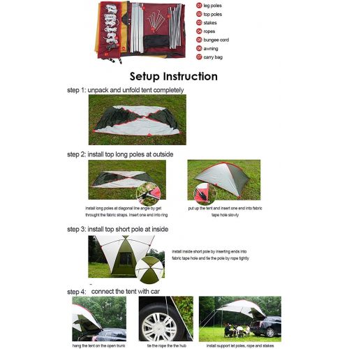  PlayDo Waterproof Teardrop Trailer Awning Portable Car SUV Awning Tent Sun Shelter Canopy for Camping 4 Persons