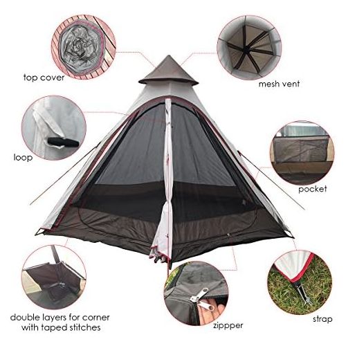  PlayDo Waterproof 380CM/12.5ft Camping Teepee Tent Yurt Tent with Screen for Outdoor Camping Hiking Hunting 4 Persons