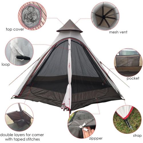  PlayDo Waterproof 380CM/12.5ft Camping Teepee Tent Yurt Tent with Screen for Outdoor Camping Hiking Hunting 4 Persons