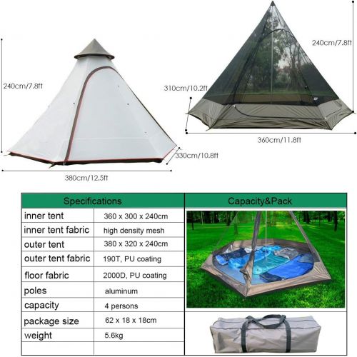  PlayDo Waterproof 380CM/12.5ft Camping Teepee Tent Yurt Tent with Screen for Outdoor Camping Hiking Hunting 4 Persons