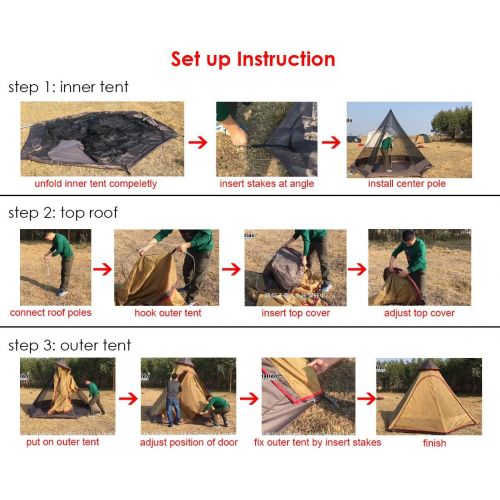  PlayDo Waterproof 380CM/12.5ft Camping Teepee Tent Yurt Tent with Screen for Outdoor Camping Hiking Hunting 4 Persons