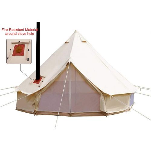  PlayDo 4-Season Waterproof Cotton Canvas Bell Tent Wall Yurt Tent with Stove Hole for Outdoor Camping Hunting Hiking Festival Party