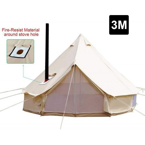  PlayDo 3M/9.8ft 4 Season Cotton Canvas Bell Tent Camping Yurt Tent Huning Wall Tent with Top Stove Hole for 2 Person