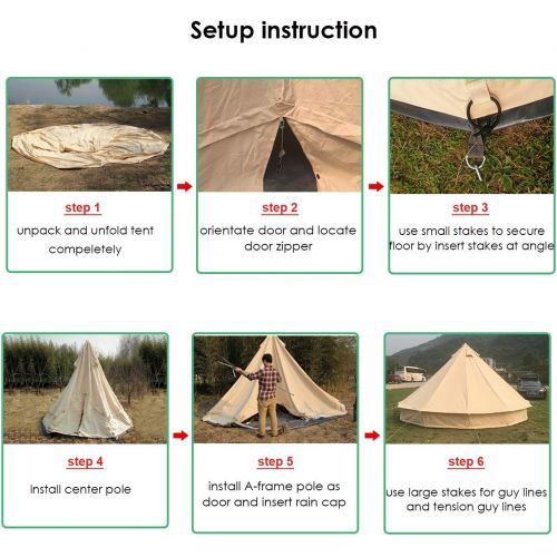  PlayDo 3M/9.8ft 4 Season Cotton Canvas Bell Tent Camping Yurt Tent Huning Wall Tent with Top Stove Hole for 2 Person