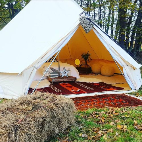  PlayDo 3M/9.8ft 4 Season Cotton Canvas Bell Tent Camping Yurt Tent Huning Wall Tent with Top Stove Hole for 2 Person